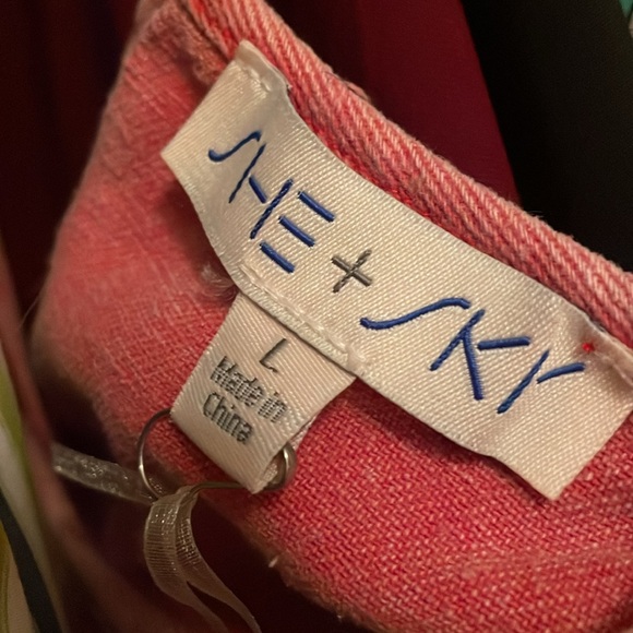 NWT SHE + SKY Mineral Wash Red Denim Pintuck Puff Sleeve Mini with Pockets Sz L - Picture 6 of 6